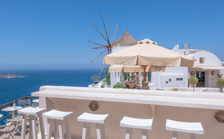 White architecture on Santorini island, Greece. Beautiful summer landscapeの写真素材
