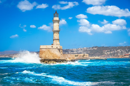Lighthouse in Chania, Crete, Greece. Chania is the capital of Crete.の写真素材