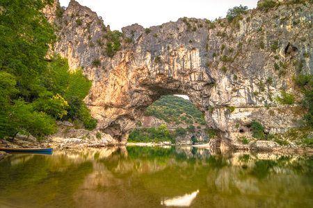 Panoramic view of the Ardeche river in France at sunsetの写真素材