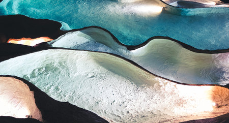 abstract background of the surface of the water in the pool with a lot of reflectionsの写真素材