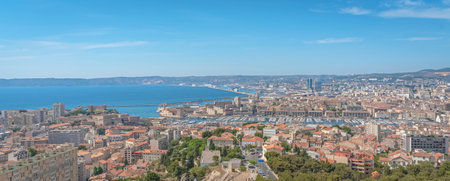 Panoramic view of the city of Marseille, France.の写真素材