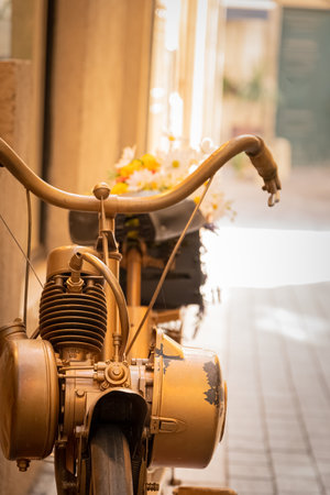 Vintage bicycle in the city. Selective focus on bike.の写真素材