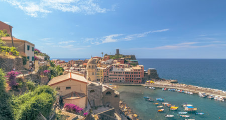 Panoramic view of Vernazza, Cinque Terre, Italyの写真素材