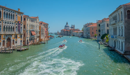 Grand Canal and Basilica Santa Maria della Salute in Venice, Italyの写真素材
