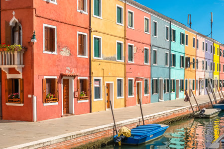 Colorful houses in Burano island, Venice, Italy. Burano island is a small island in the Venetian Lagoon.の写真素材