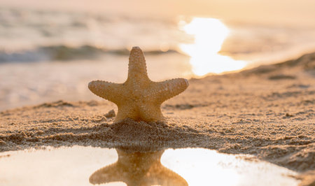 Starfish on the beach at sunset. The concept of summer holidays.の写真素材