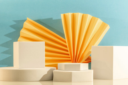 Abstract minimal scene with geometrical forms. Mock up for product display.の写真素材