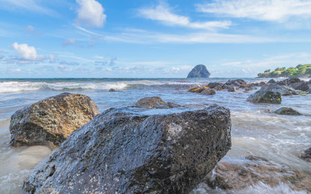 Diamant beach in Martinique, with Diamant Island in the background.の写真素材