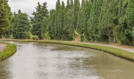 Landscape view of a canal in the middle of the countryside.の写真素材