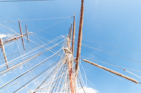 Mats of a Dutch ship of two masts, brig, calling at the marina of Frontignan.の写真素材