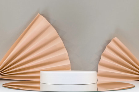 Abstract minimal scene with geometric forms, podium for product presentation. Mock up, 3D renderの写真素材