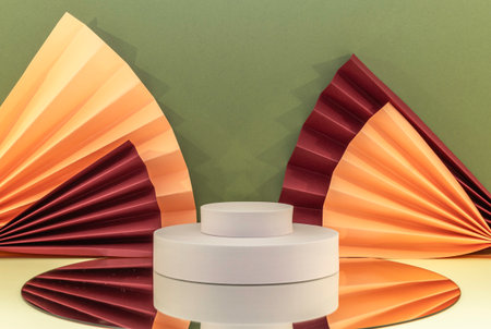 3d render, abstract geometric forms, podium for product presentation.の写真素材