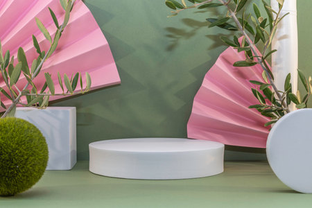 3d render, abstract minimal geometric forms. Glossy podium for product presentation, mock upの写真素材