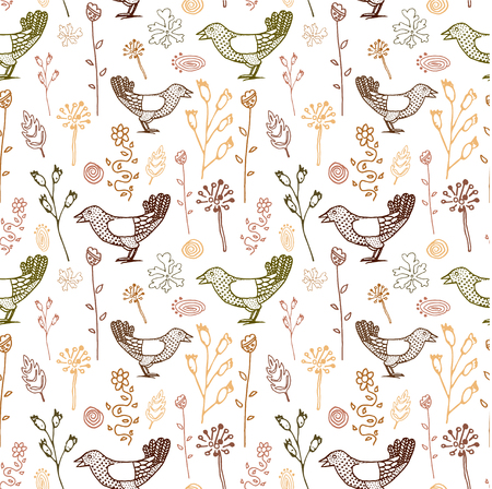Line boho bird background with flower and leavesのイラスト素材