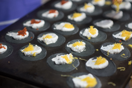 Thai crispy pancake,Charcoal flour,selective focus.の写真素材