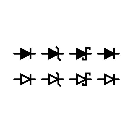 Set of electronic symbol line icon design. Electronic sign vector. Such as lamp, battery, diode, resistor, fuse and others. Black outline design.のイラスト素材