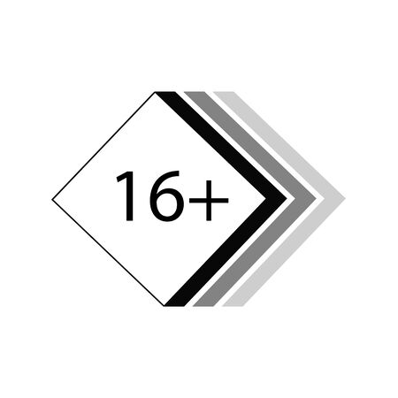 Sixteen plus icon in flat style. 16 plus vector illustration on white isolated background. Censored business concept.のイラスト素材