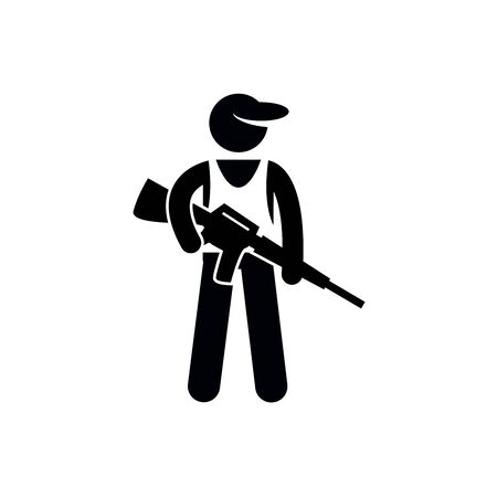 soldier people sign, man with gun stencil, vector pictogramのイラスト素材