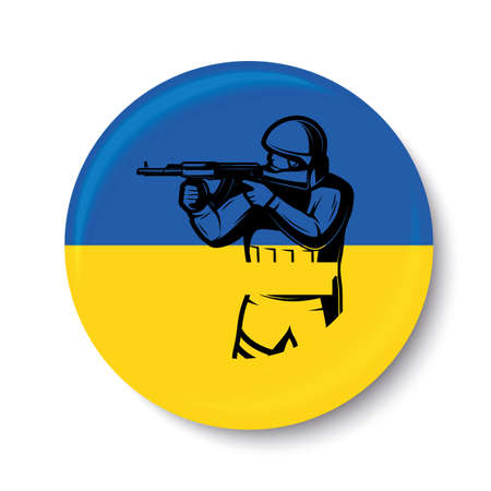 Solder silhouette on blur background with Ukraine flag. Template for memorial day.のイラスト素材