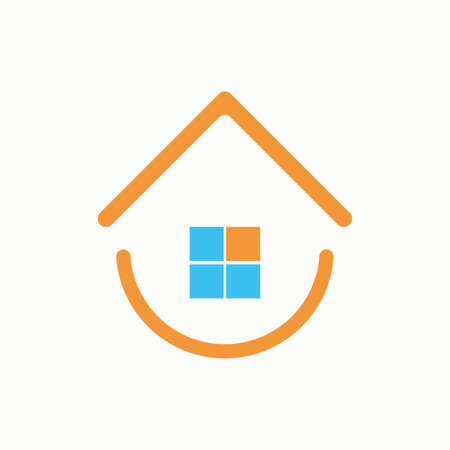 house icon with blue windows  of a realistic house with blue windows and orangeのイラスト素材