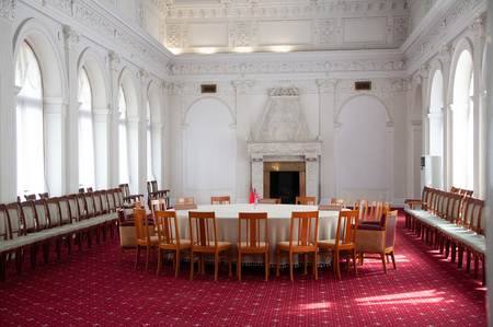 YALTA, CRIMEA - JUN, 2012: The interior of the conference room in Livadia Palace, Crimea, where in 1945 Stalin, Churchill and Roosevelt met during the Second World War.のeditorial素材