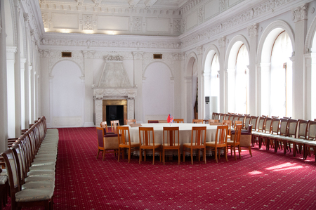 YALTA, CRIMEA - JUN, 2012: The interior of the conference room in Livadia Palace, Crimea, where in 1945 Stalin, Churchill and Roosevelt met during the Second World War.のeditorial素材