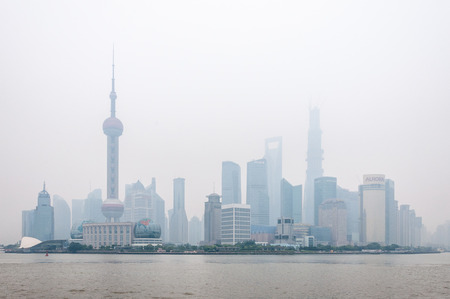 SHANGHAI, CHINA - JUN 2013: The fog fell on the skyscrapers of Shanghaiのeditorial素材