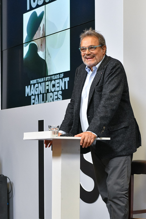 MOSCOW, RUSSIA - APRIL 24, 2018: Master class of Oliviero Toscani, an Italian photographer, best-known worldwide for designing controversial advertising campaigns for Italian brand Benetton.のeditorial素材