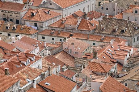 Tiled roofs of the old town of Dubrovnik in Croatia. Background. Terracotta color.の写真素材