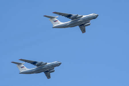 MOSCOW, RUSSIA - JUN 2020: Soviet and Russian heavy military transport aircraft IL-76MD (Candid) at the parade in honor of the 75th anniversary of the victory.のeditorial素材