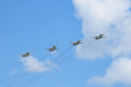MOSCOW, RUSSIA - JUN 2020: Russian tactical front-line bomber with a variable sweep wing Su-24 (Fencer) at the parade in honor of the 75th anniversary of the victory.のeditorial素材