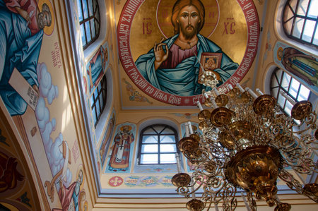 OSTASHKOV, RUSSIA - MAY, 2012: The interior of the old church at the Okovets spring.のeditorial素材