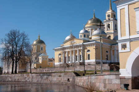 OSTASHKOV, RUSSIA - MAY, 2012: The magnificent architecture of the Orthodox monastery "Nilova Hermitage".のeditorial素材