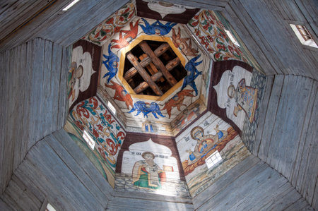 OSTASHKOV, RUSSIA - MAY, 2012: Interior and interior decoration of the old wooden church.のeditorial素材