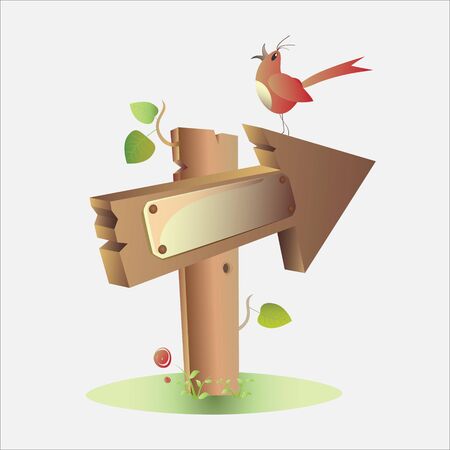 Wooden arrow with the tablet and a birdのイラスト素材