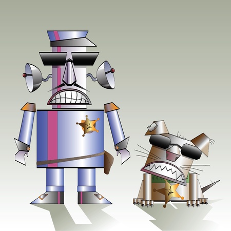 Robot policeman and his dog, a caricatureのイラスト素材