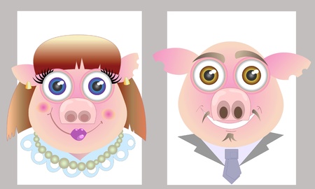 Caricature of a family of two pigsのイラスト素材