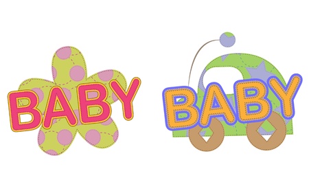 patches in a children's style, a flower and a carのイラスト素材