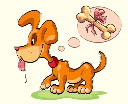 little dog with bone tied a bowのイラスト素材