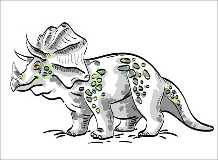 hand drawn  Dinosaur Triceratops, a sketch made ââin the three-color palette - gray, green, yellowのイラスト素材
