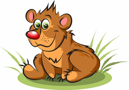 cartoon baby bear sitting on the grassのイラスト素材