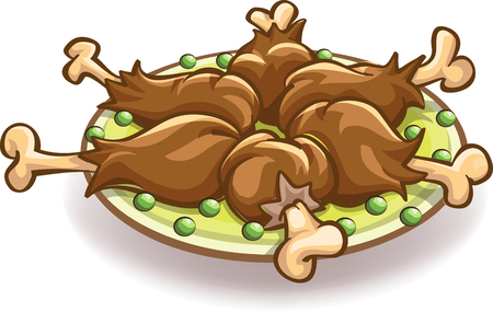 plate with grilled chicken legs and peas , isolated on whiteのイラスト素材
