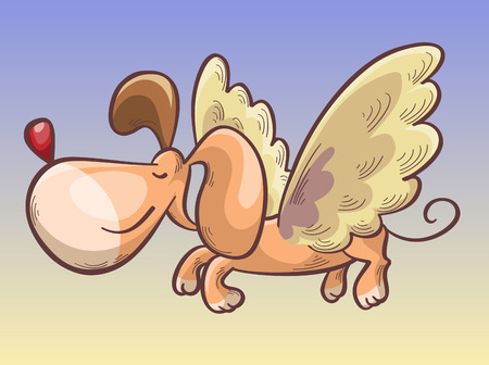 dog with wings flying in the sky, illustration, cartoonのイラスト素材