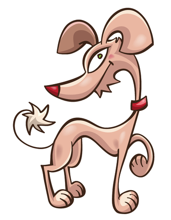pink cartoon dog drawn in primitive style, isolated on whiteのイラスト素材