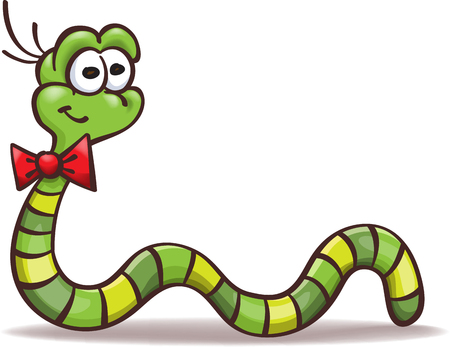 funny cartoon worm with a bowtie on the neck,  isolated on whiteのイラスト素材