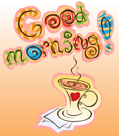 good morning inscription and cup of coffee, vector funny abstractionのイラスト素材