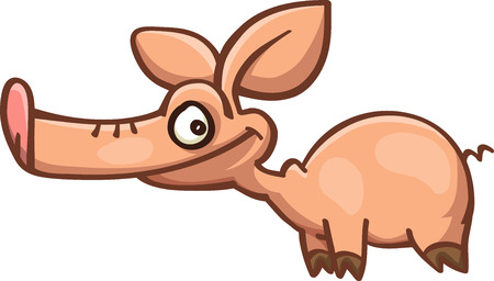 funny cartoon pig with long snout, vector, isolated on whiteのイラスト素材
