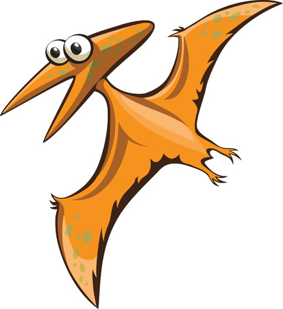 funny cartoon pterodactyl flies, vector, isolated on whiteのイラスト素材