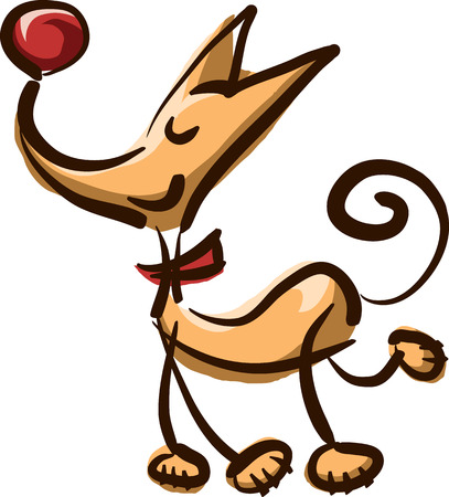 Walking dog cartoon sketch, vector illustration, isolated on whiteのイラスト素材