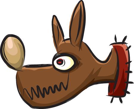 evil dog head in red collar, caricatural vector isolated on whiteのイラスト素材